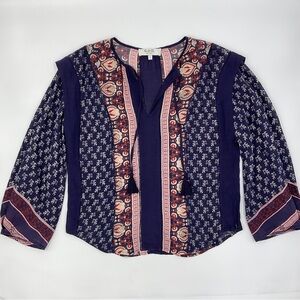 Sea New York NWOT RARE Ruffle Shoulder Tassel Relaxed Fit Long Sleeve Blouse Top